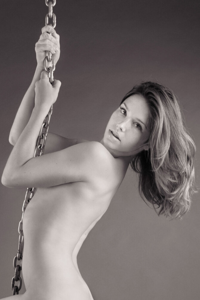 Buy Art Nude Photography: Black and white image woman on chain